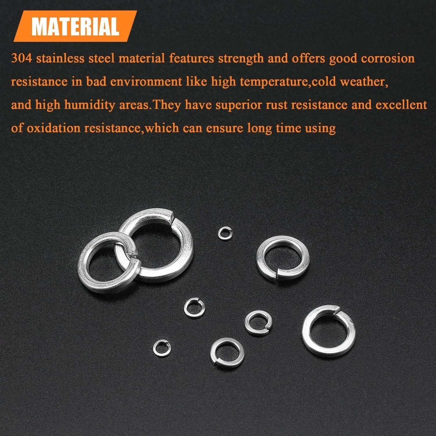 304 stainless steel spring lock washer combination box with 900 pieces in assorted sizes from M2 to M12
