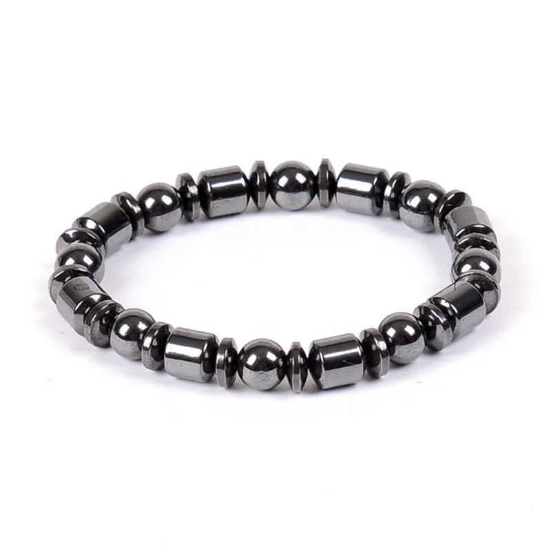 Black pentagram stone magnetic therapy bracelet with a stretch band for men and women.