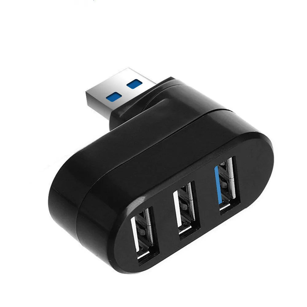 Black or white USB 3.0 rotary splitter hub with four ports and compact ABS plastic design