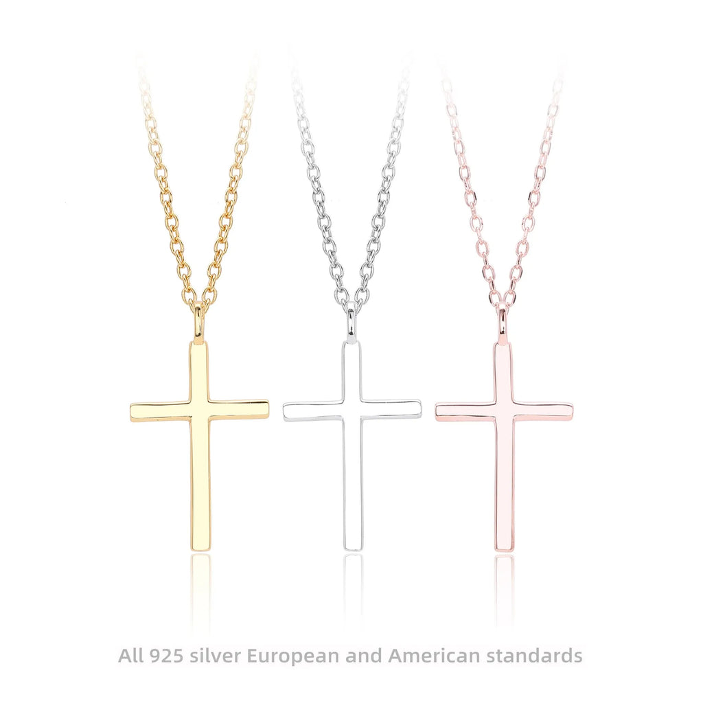 S925 sterling silver cross pendant necklace on an adjustable O-chain in gold plated finish