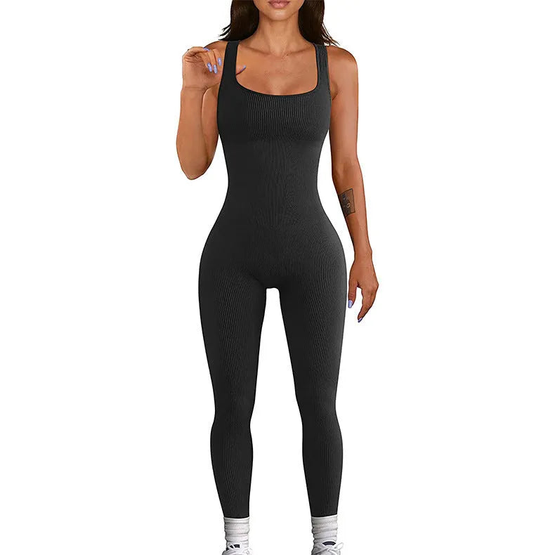 Women's long sleeve suspender tank top tights in spandex with button waist front