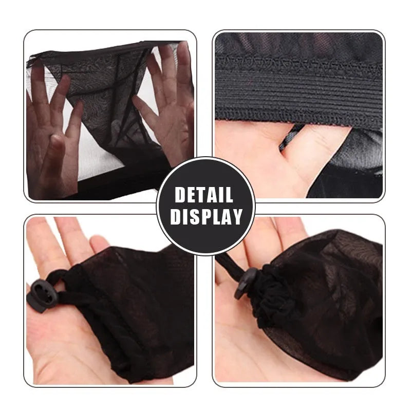Spandex wig net mesh cap in black oversleeve type for long hair