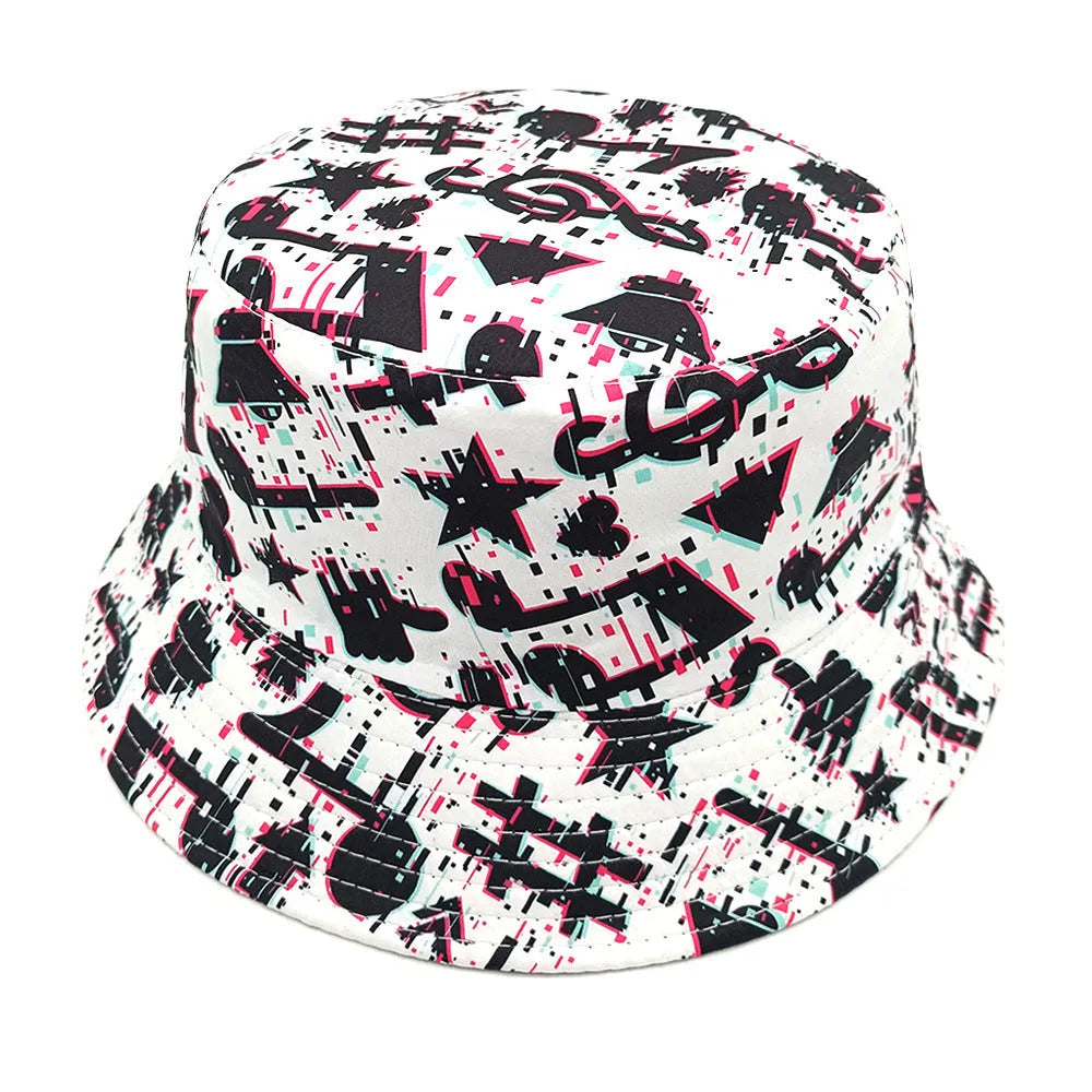 Musical note pattern printing bucket hat in Note colour, dome crown, size M 56-58cm, polyester fabric for sun protection