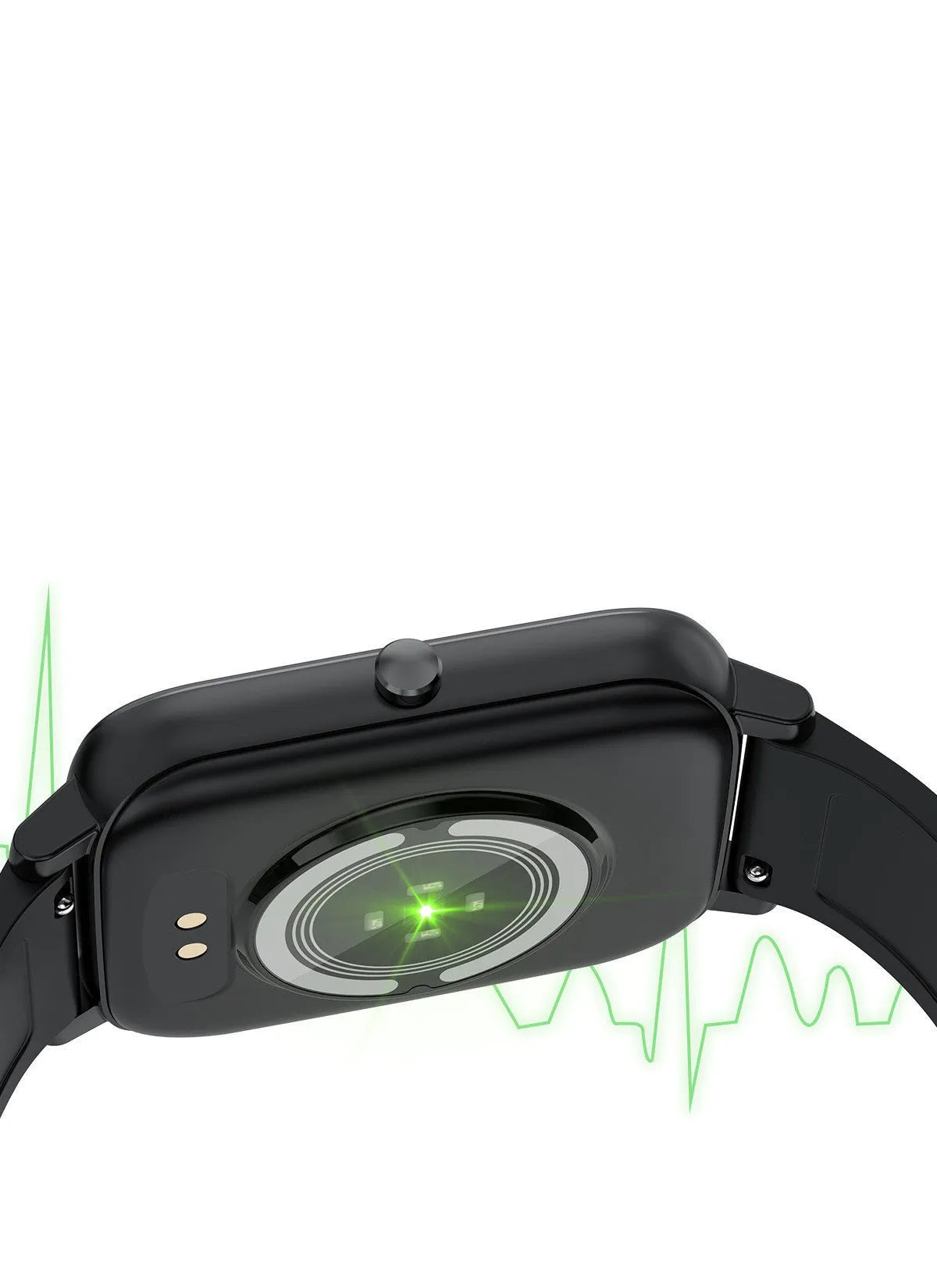 H80 smart watch with black silicone strap showing ECG and blood oxygen monitoring on screen