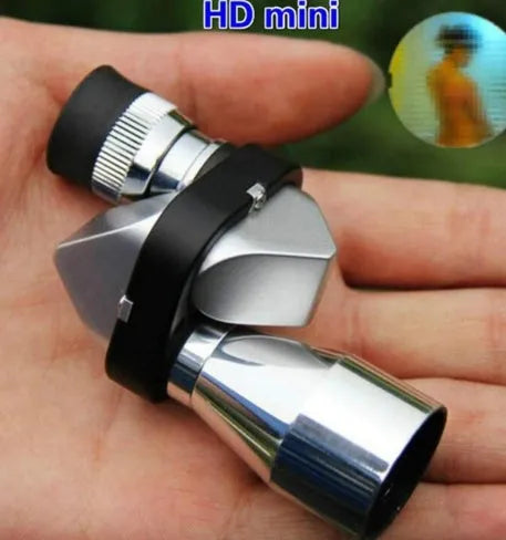 Compact aluminium 8x20 monocular telescope with foldable eyecup, shown with canvas carry bag and lens cloth.