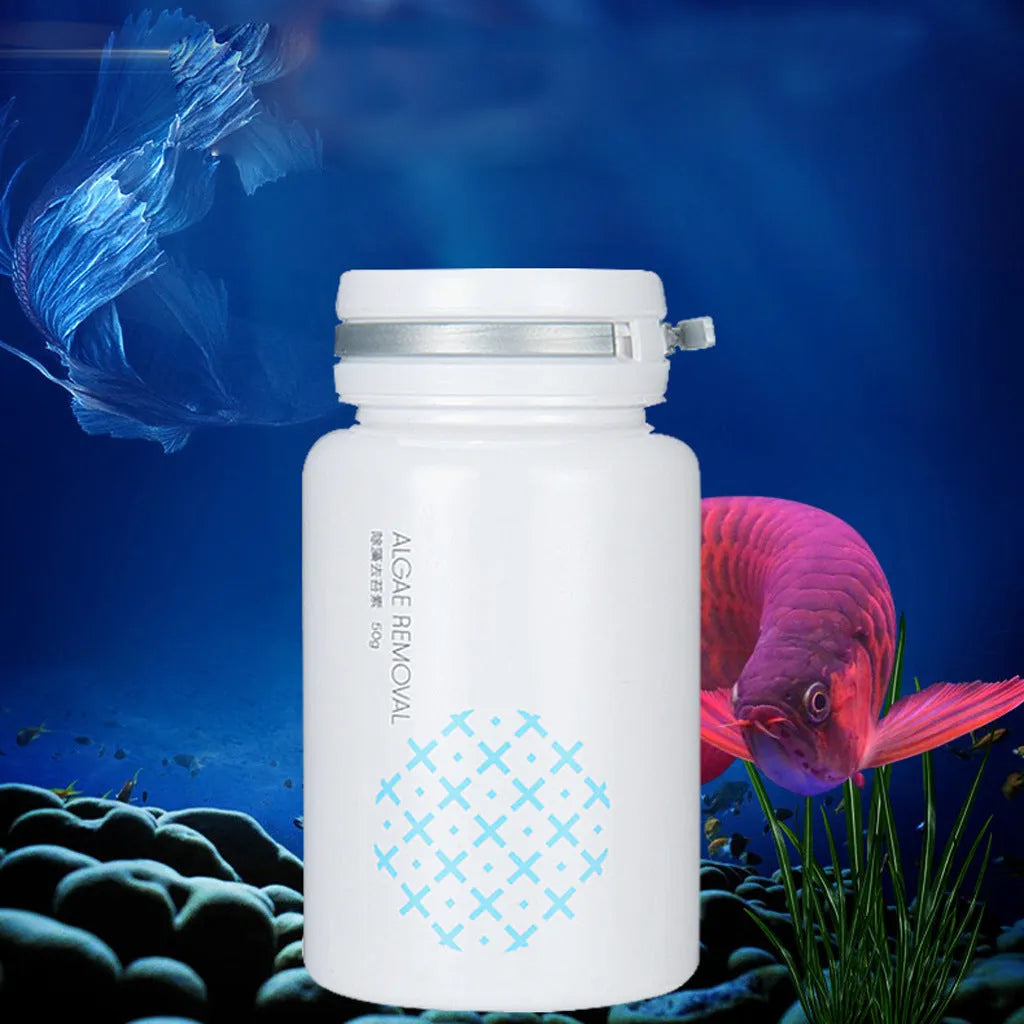 50g bottle of algaecide for swimming pool and aquarium algae and moss removal treatment.