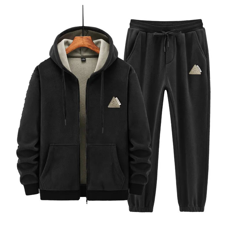 Mens grey cashmere hooded sweater and matching trousers casual sports suit set