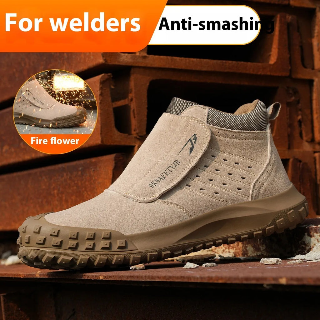 Four Seasons lightweight welder labour protection shoes with steel toe cap and PU leather upper in sand colour