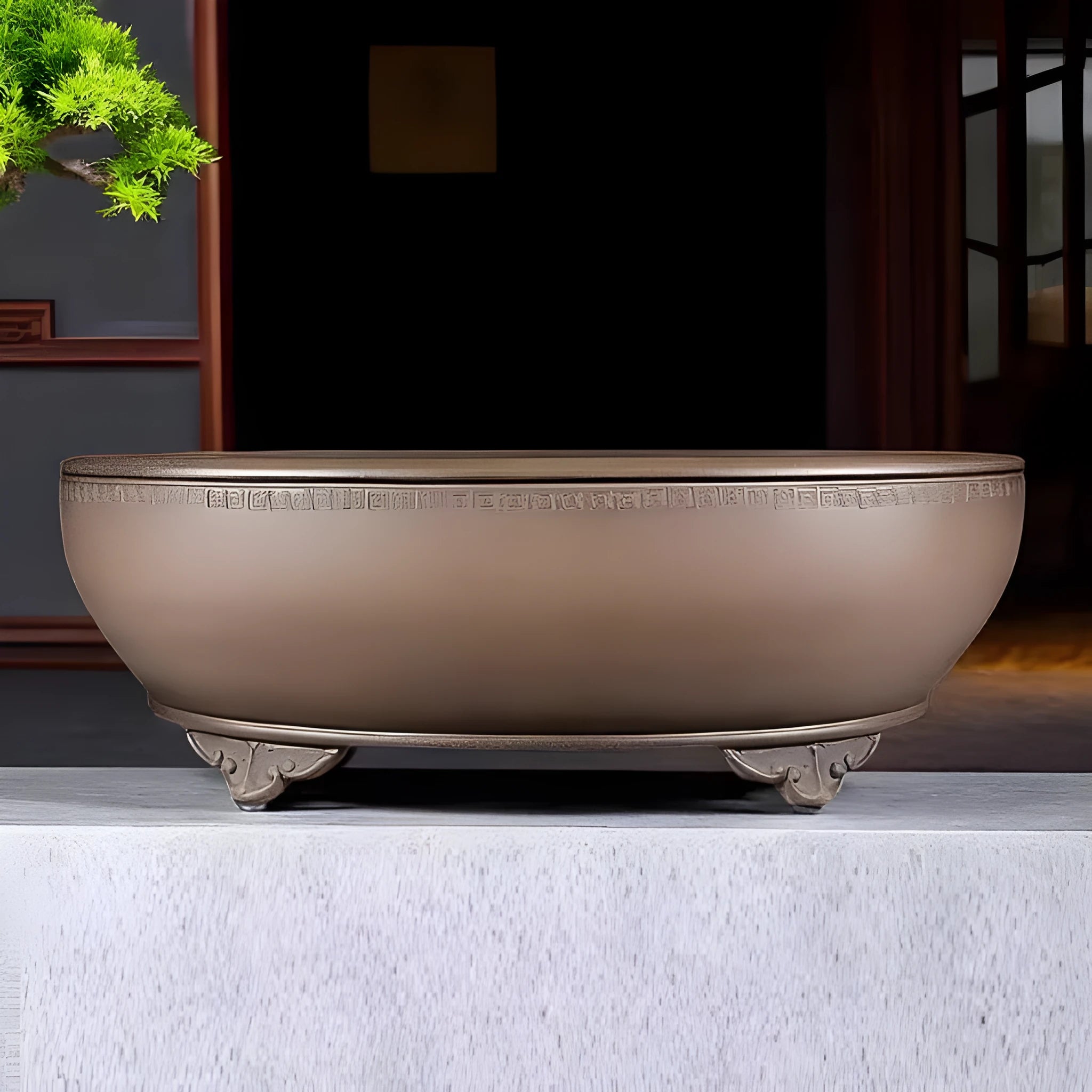 Handmade oval purple sand flowerpot 50x39.5x16cm black mud green plant finish classical style