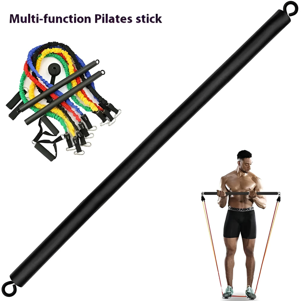 Two-segment push-and-pull rod fitness stick with pulling rope for yoga and Pilates home exercise