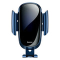 Universal smart car phone mounting bracket shown in black, blue, and silvery colour options on a car dashboard.