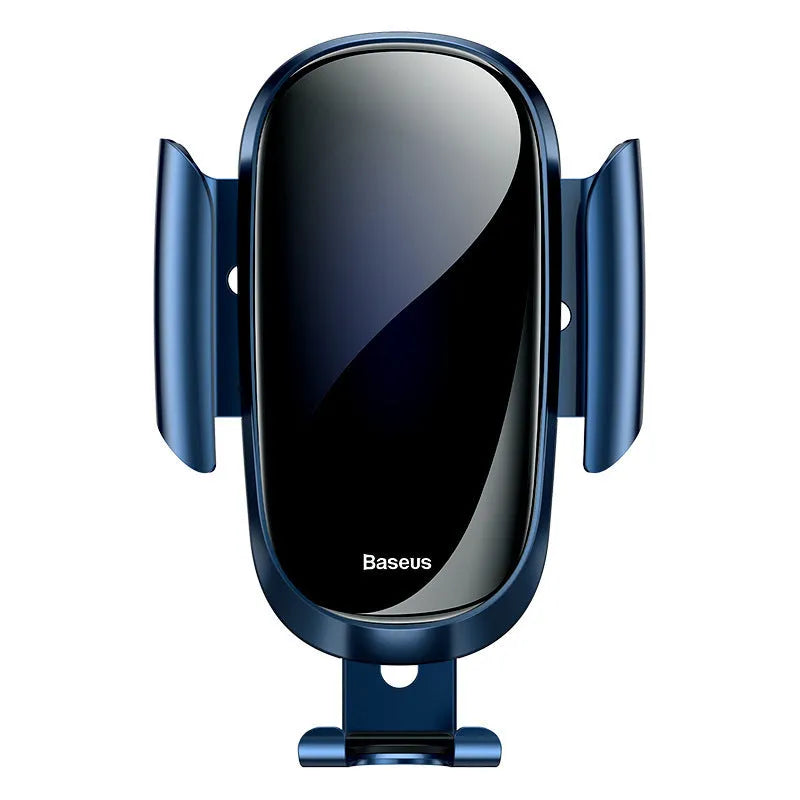 Universal smart car phone mounting bracket shown in black, blue, and silvery colour options on a car dashboard.
