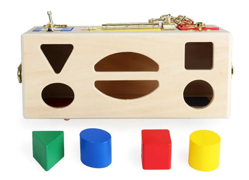 Wooden shape sorting puzzle box educational toy for preschool children