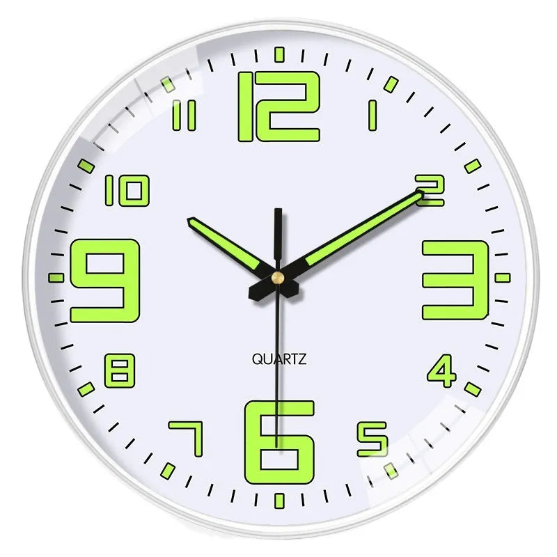 20cm diameter luminous wall clock with modern plastic shell on white wall