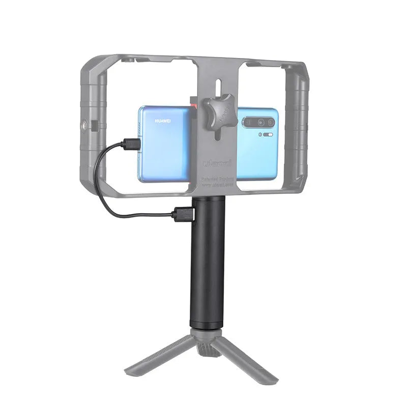 Black aluminium alloy charging treasure handle power bank measuring 12.5cm with 6800mAh capacity