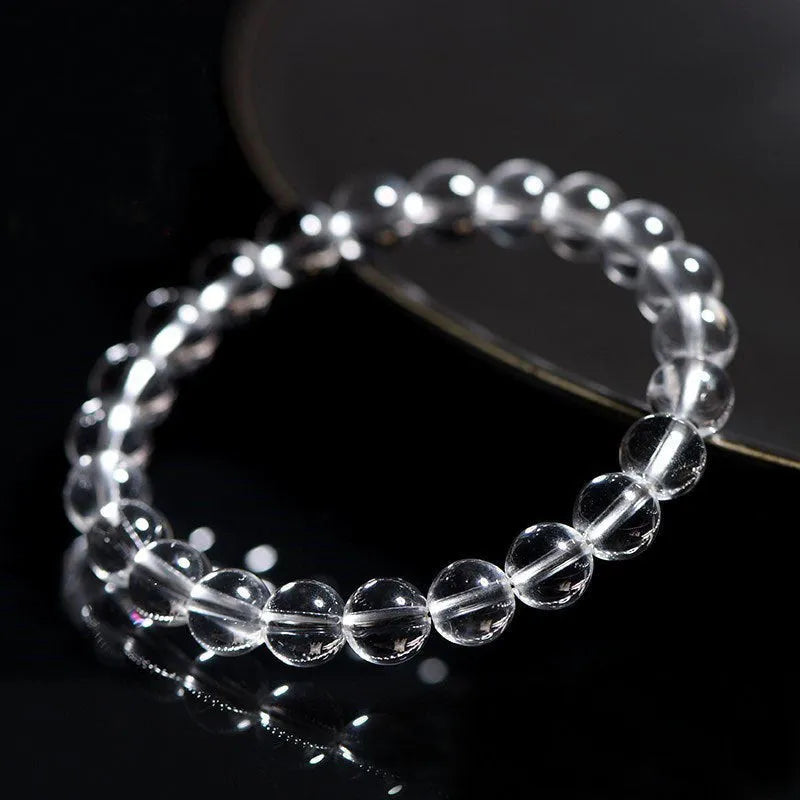 Natural Donghai old materials white water crystal bracelet with round beads in single circle geometric design