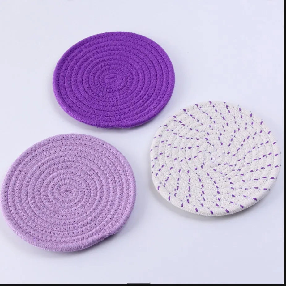 Round cotton cord coaster three-piece set, 18cm diameter, modern simplicity style, available in four colours