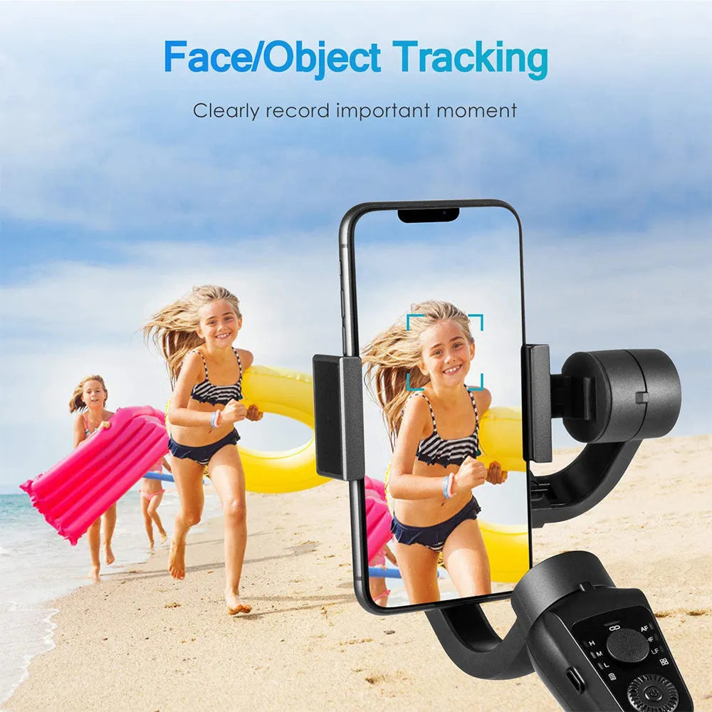 Black three-axis handheld gimbal stabilizer for mobile phones with tripod accessory