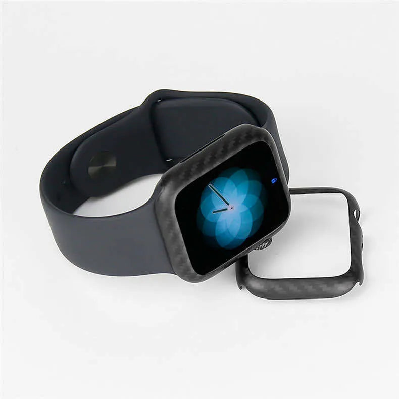 Carbon fibre design leather case for Apple Watch 4 44mm in black.