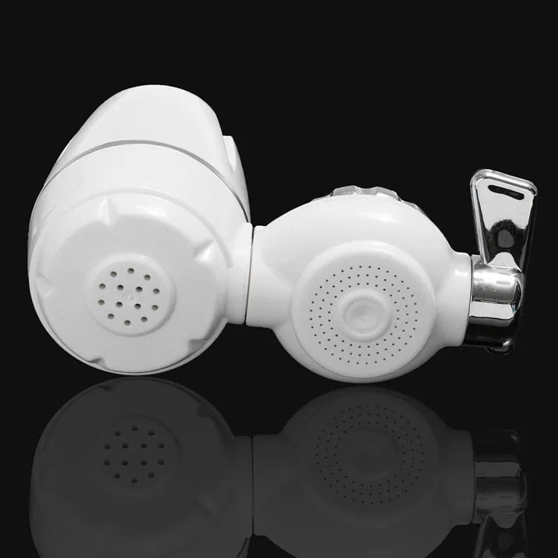 White kitchen tap water filter with ceramic cartridge and universal adapter fittings
