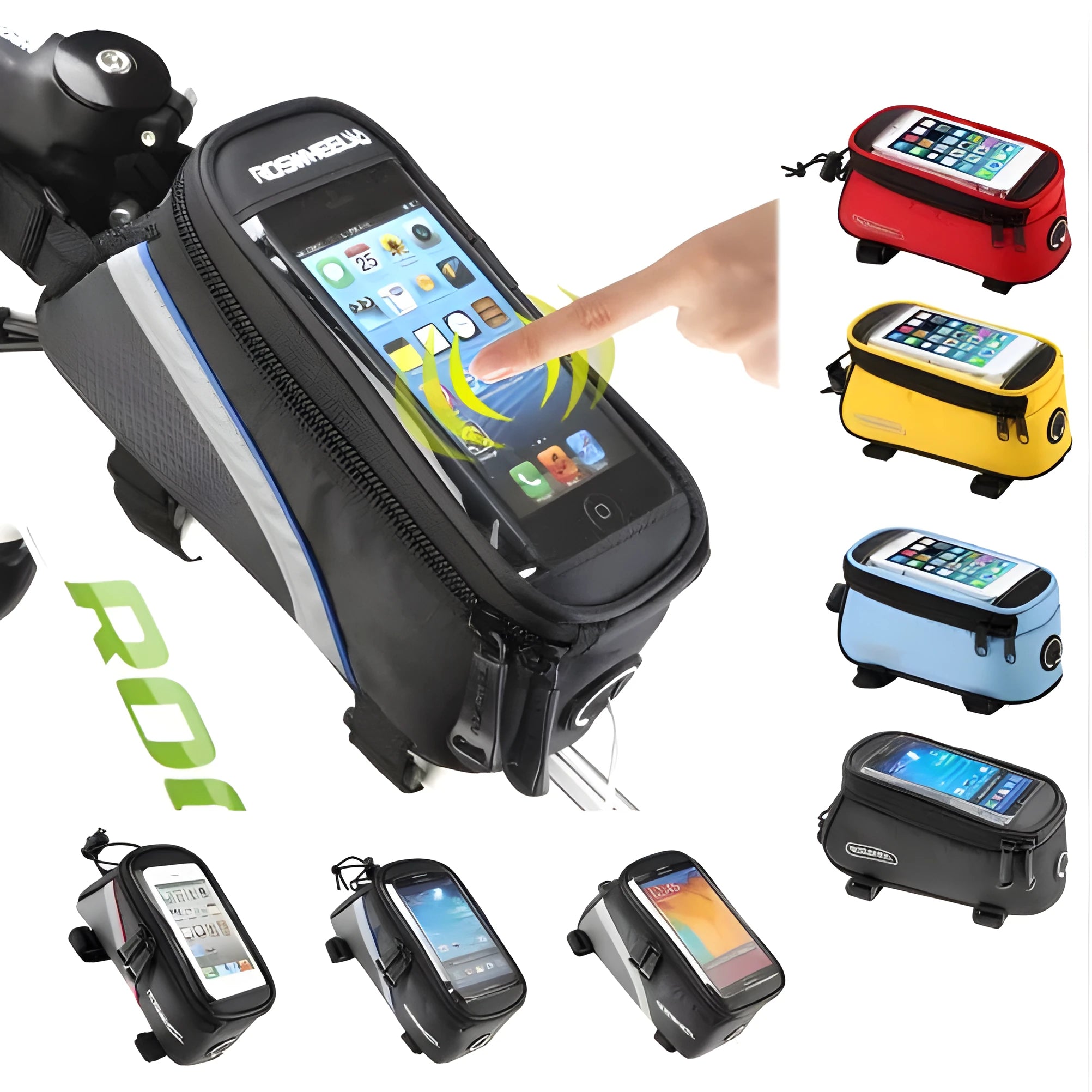 ROSWHEEL PVC bicycle frame bag for iPhone mobile phone storage in black, blue or red colours