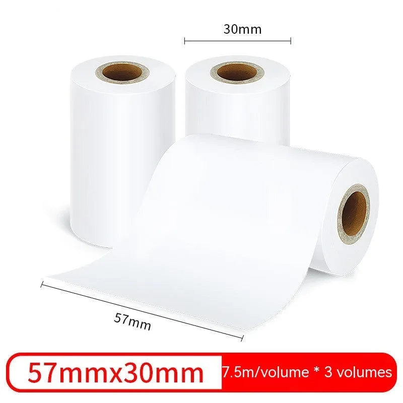 Three rolls of 57mm wide thermal paper with 30mm diameter in packaging