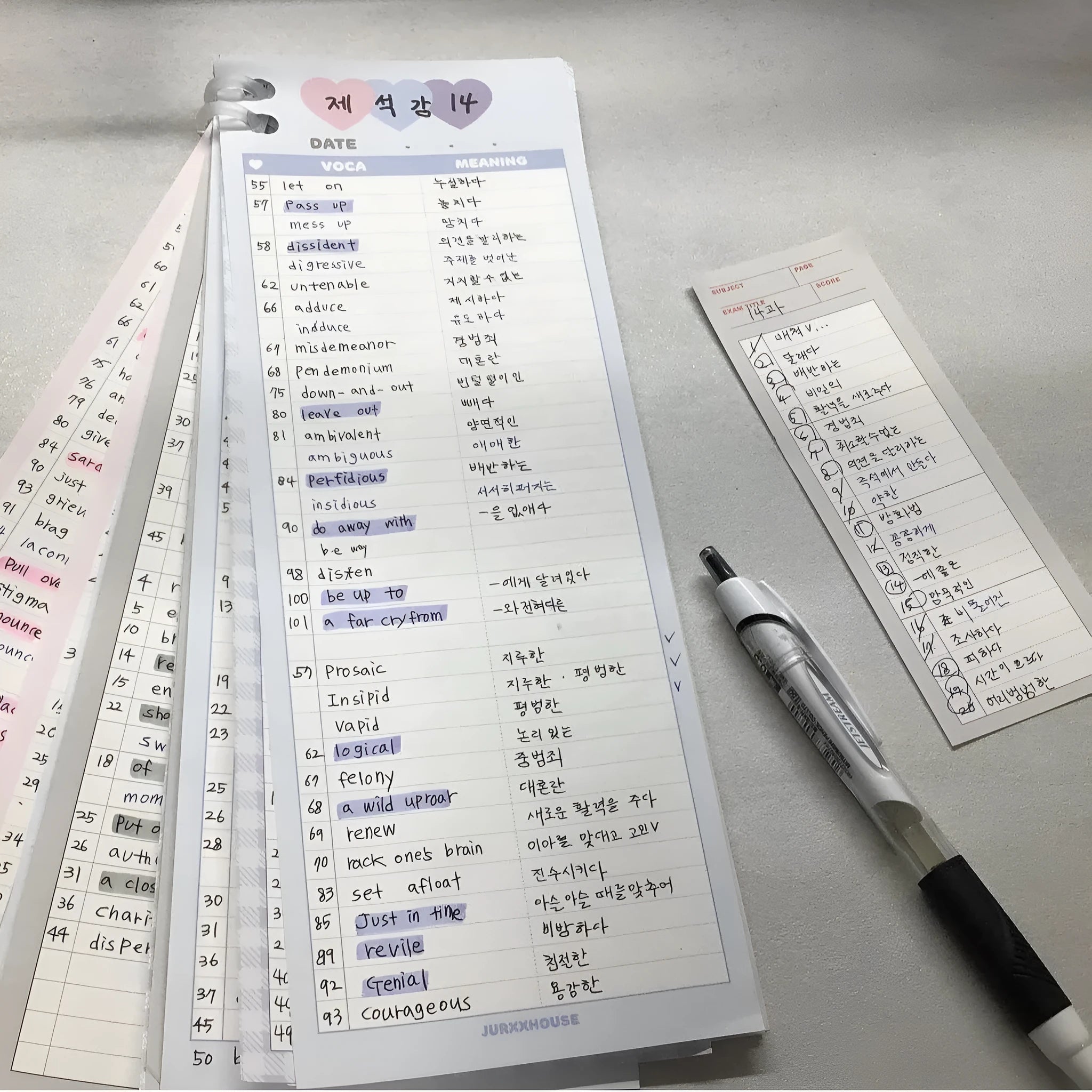 B5 half-size vertical notepad for English words in blue, pink, or purple cover.