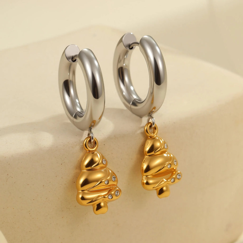 Women's stainless steel Christmas tree heart earrings with 18K gold electroplated finish
