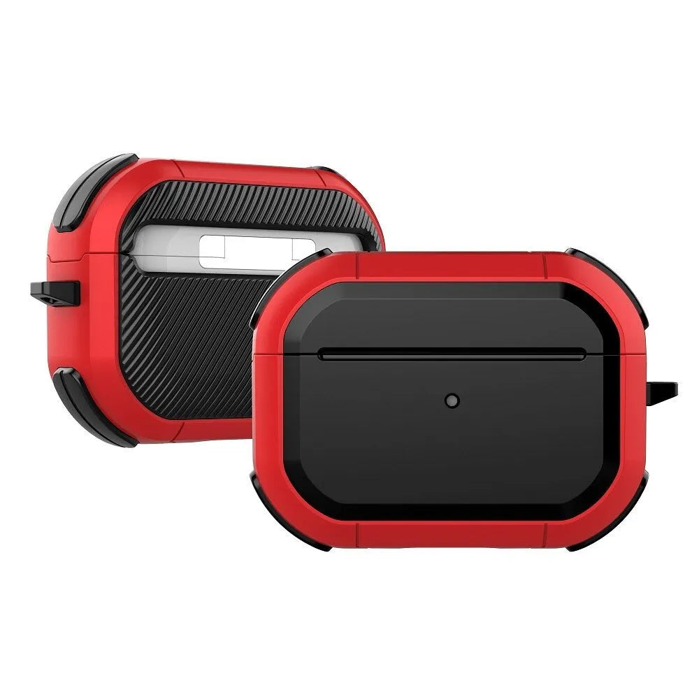 Black TPU and PC protective shell case for Apple AirPods 1, AirPods 2, and AirPods Pro.