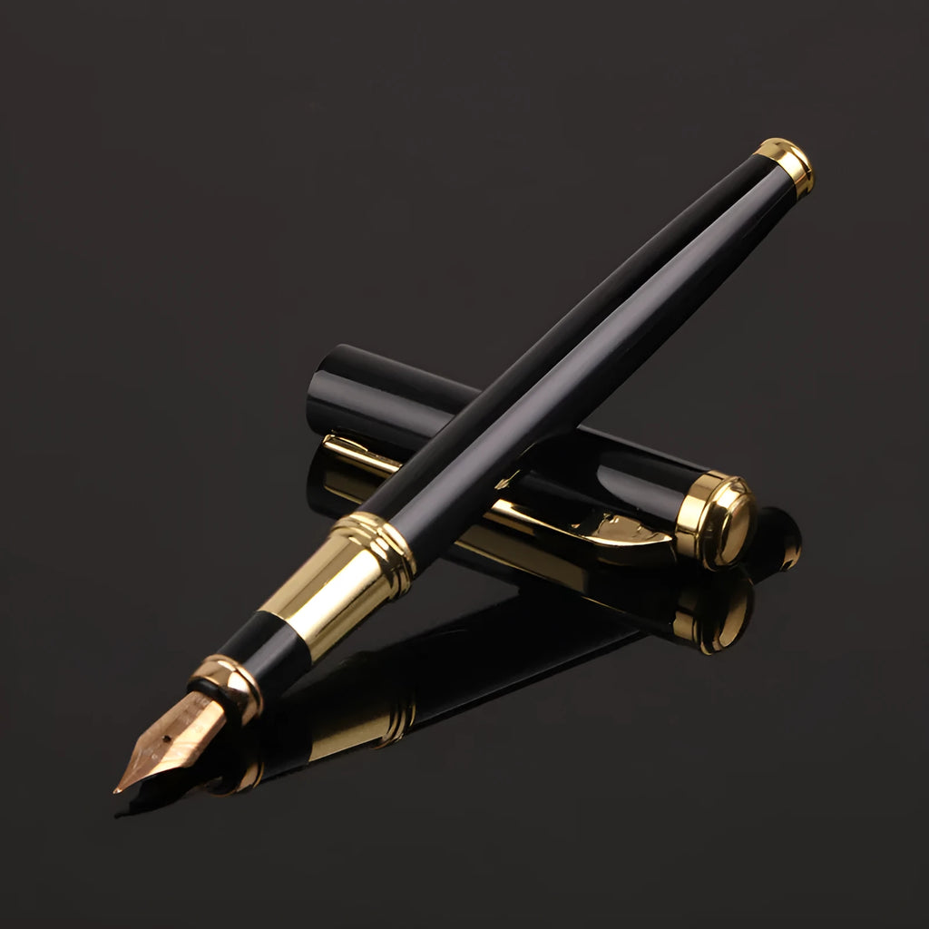 Red and black metal fountain pen with 0.5mm fine nib for business and gift use.