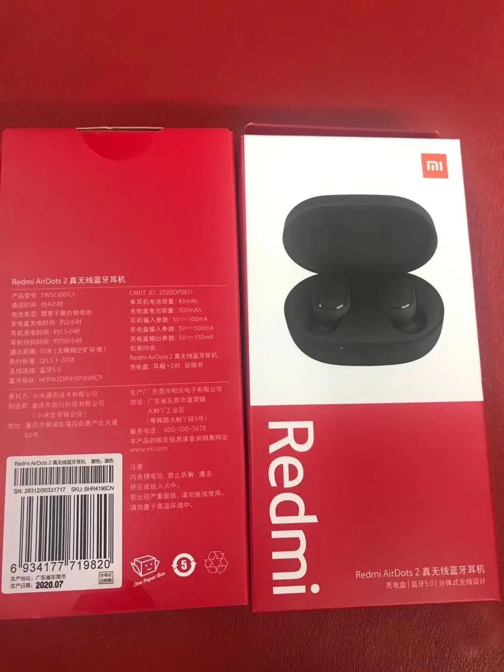 Black Redmi AirDots 2 true wireless Bluetooth earphones with charging case.