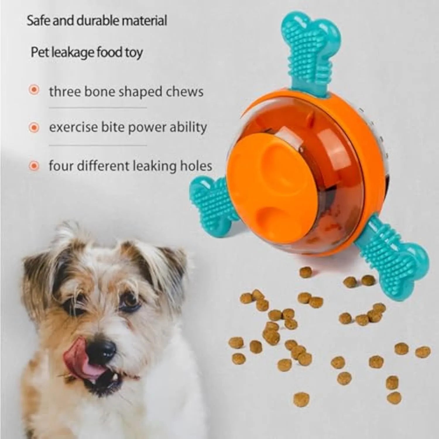 Blue rubber interactive dog chew toy and slow feeder with rubber bones for small medium dogs
