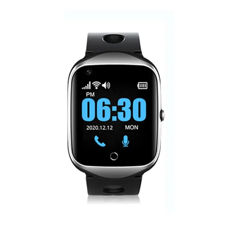 Square elderly smartwatch with GPS positioning and cellular calling on silicone strap