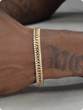 Gold tone titanium steel tennis bracelet with artificial gemstone inlay for men and women