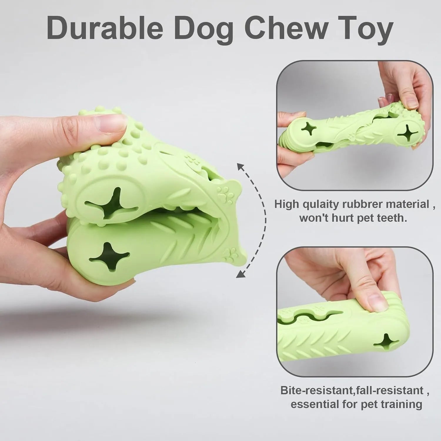 Natural rubber bone-shaped dog chew toy in blue, green, or orange for aggressive chewers and teeth cleaning