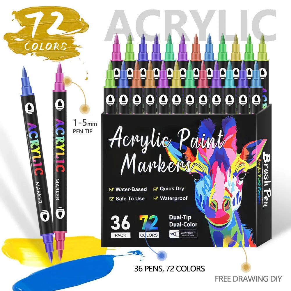 Double-headed acrylic marker pens with washable quick-drying ink in multiple colour sets
