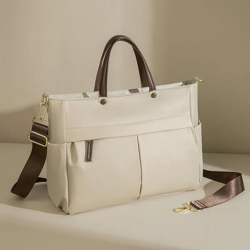 Fashion women's portable briefcase large capacity Oxford cloth stitching contrast colour laptop bag urban simplicity style