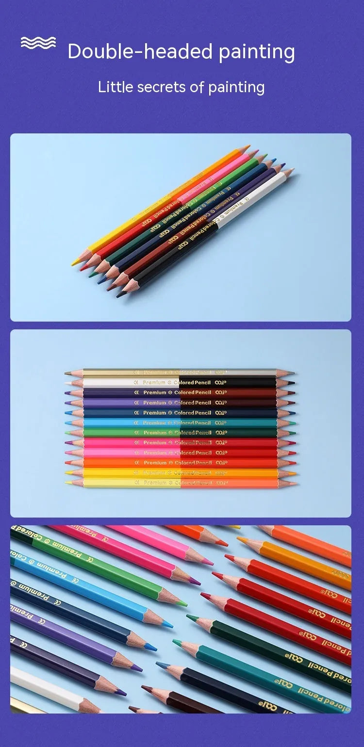 Wooden colour pencil set with double-headed leads in 12 or 6 piece configurations