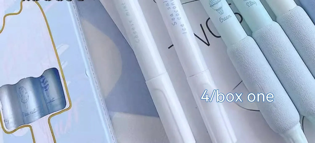 Four double headed fluorescent calligraphy pens with 0.5mm tips for student handwriting practice