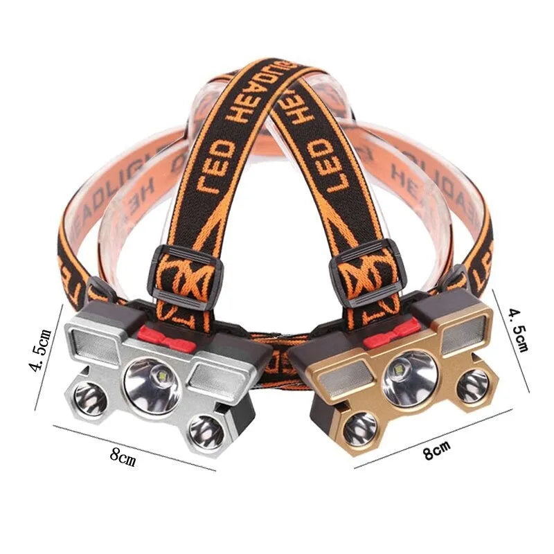 Head-mounted LED miner's lamp with adjustable strap and rechargeable battery