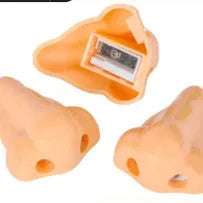 Flesh colour plastic pencil sharpener with big nostril design and geometry shape for student stationery