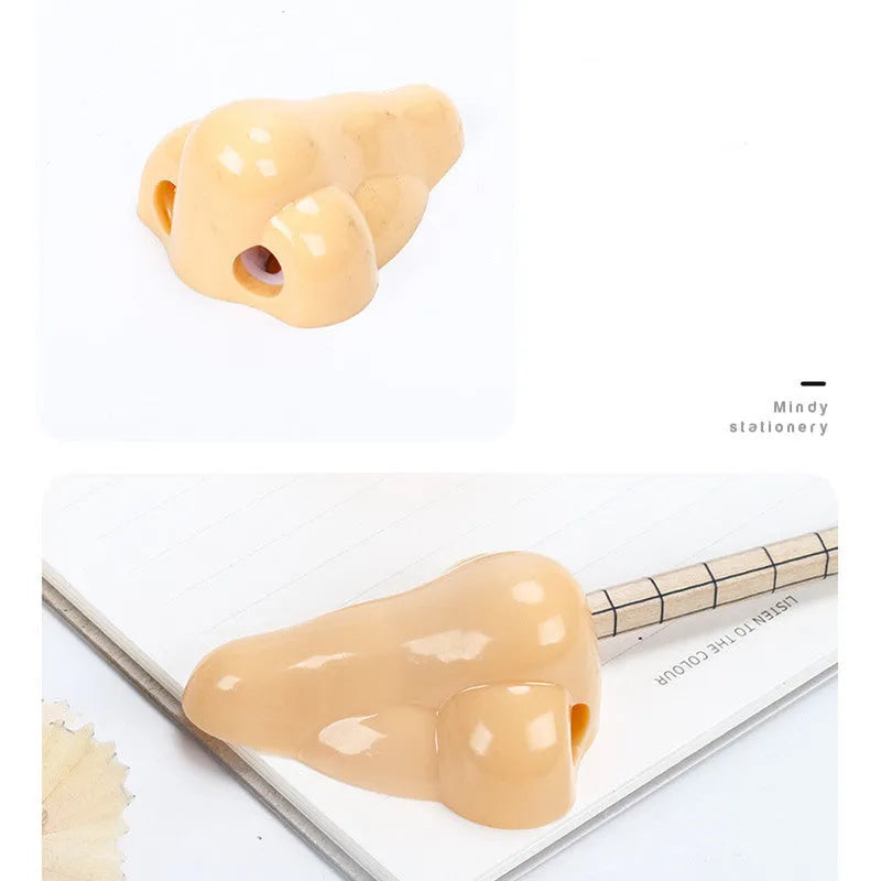Flesh colour plastic pencil sharpener with big nostril design and geometry shape for student stationery