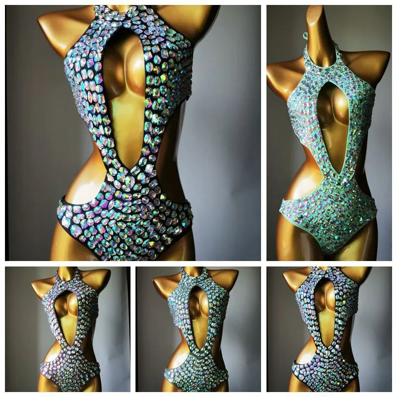 Women's one-piece swimsuit with a decorative mesh diamond pattern on the front, shown in army green.