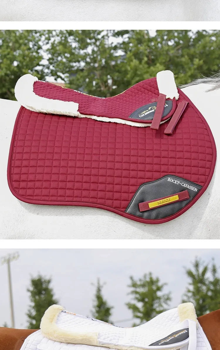 Riding saddle pad with shock absorption in wool blend fabric for equestrian and cycling