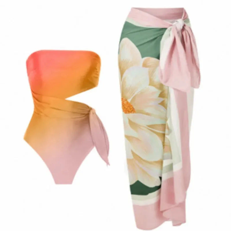 Women's retro printed one-piece swimsuit in a quick-dry fabric on a mannequin.