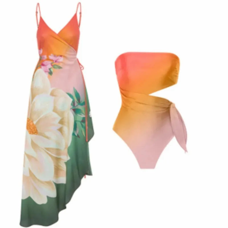 Women's retro printed one-piece swimsuit in a quick-dry fabric on a mannequin.