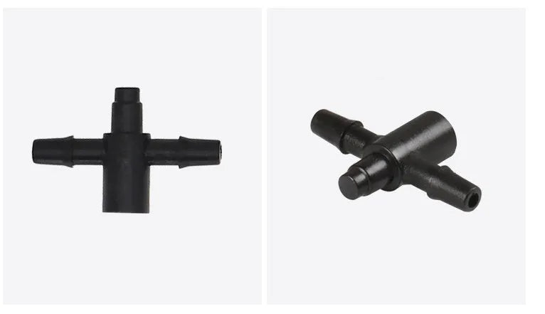 White plastic tee joint water distributor connector for garden irrigation systems
