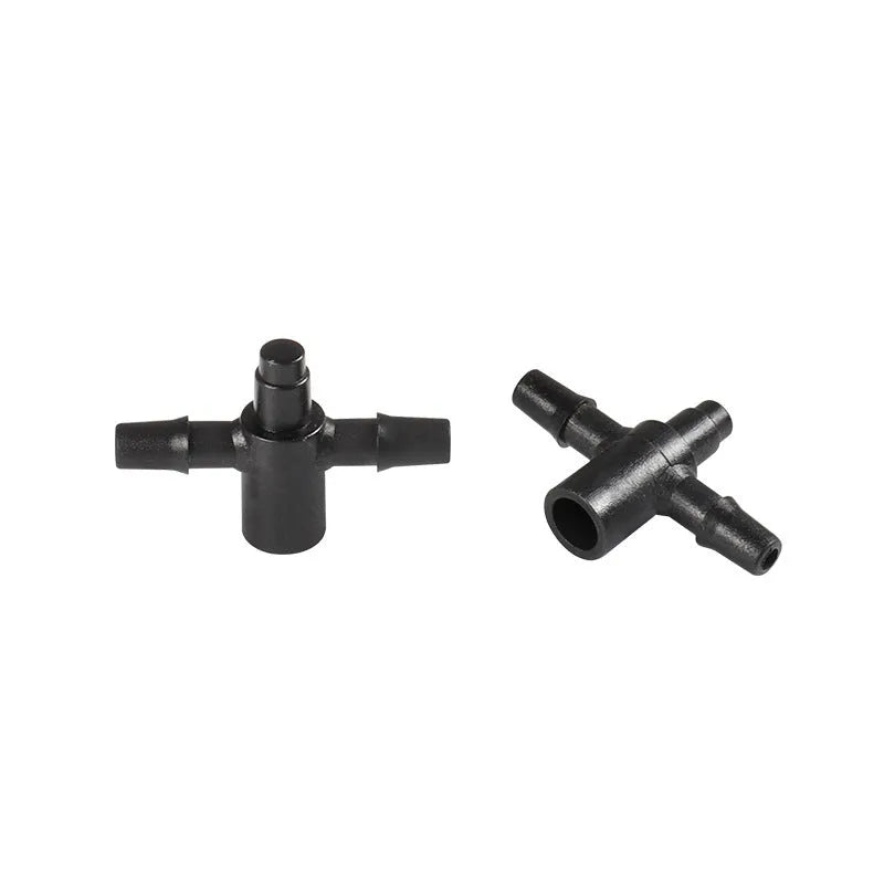 White plastic tee joint water distributor connector for garden irrigation systems