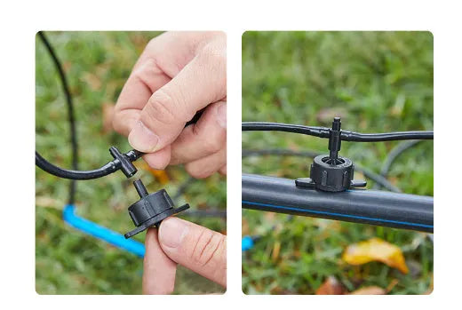 White plastic tee joint water distributor connector for garden irrigation systems