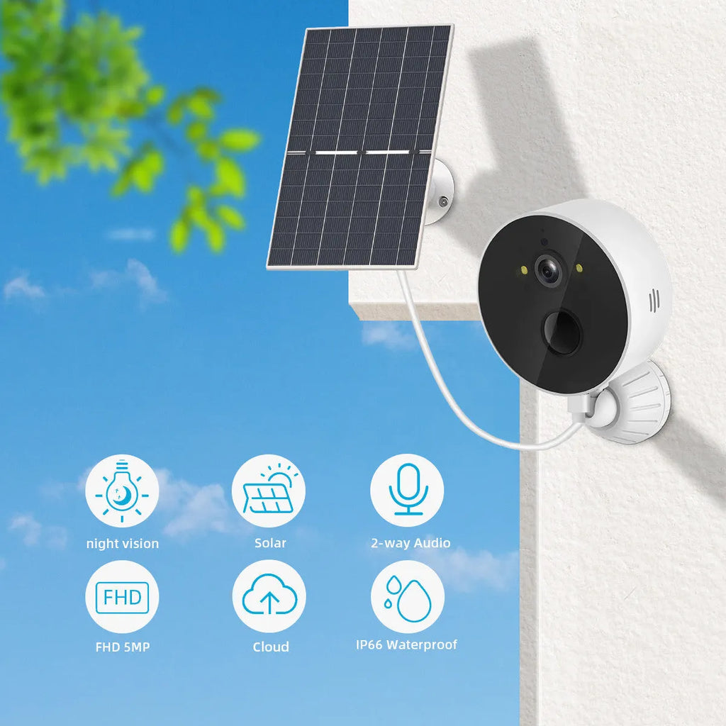 Solar panel and 1080P outdoor security camera system for low power consumption monitoring